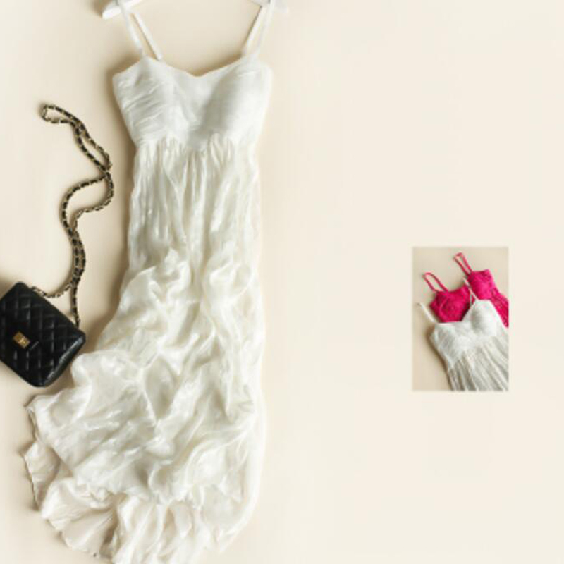 Pure Silk Beach Dress White Rose Long Women Summer Clothing